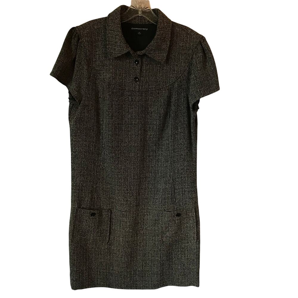 Democracy Dress Size 14 Womens Black White Sheath Short Sleeve Pockets Work NWT